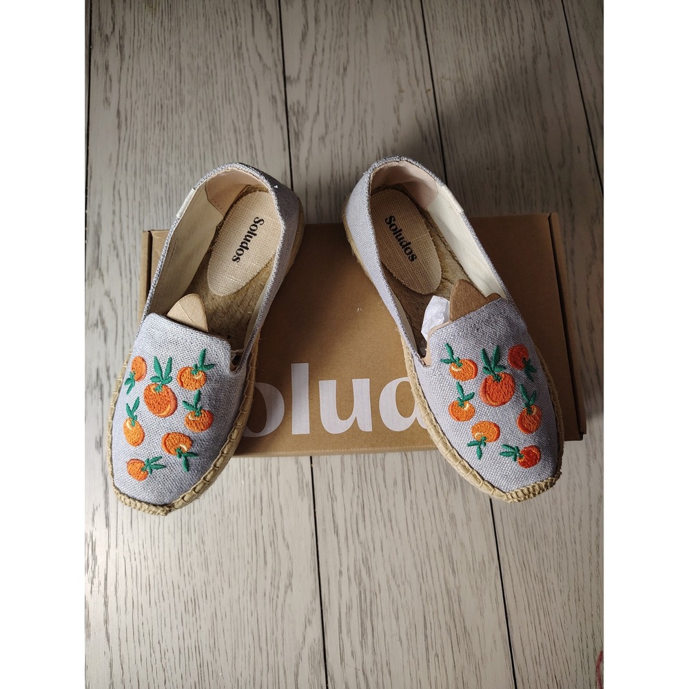 Soludos Clementine Platform Espadrille Chambray Blue Orange Fruit Shoes Womens 5